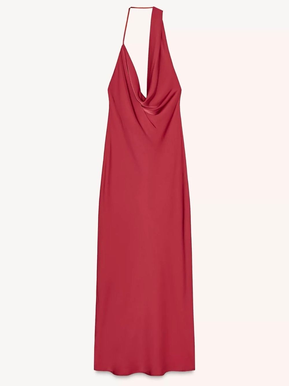 Zara Red Cowl Neck Asymmetrical Midi Slip Dress